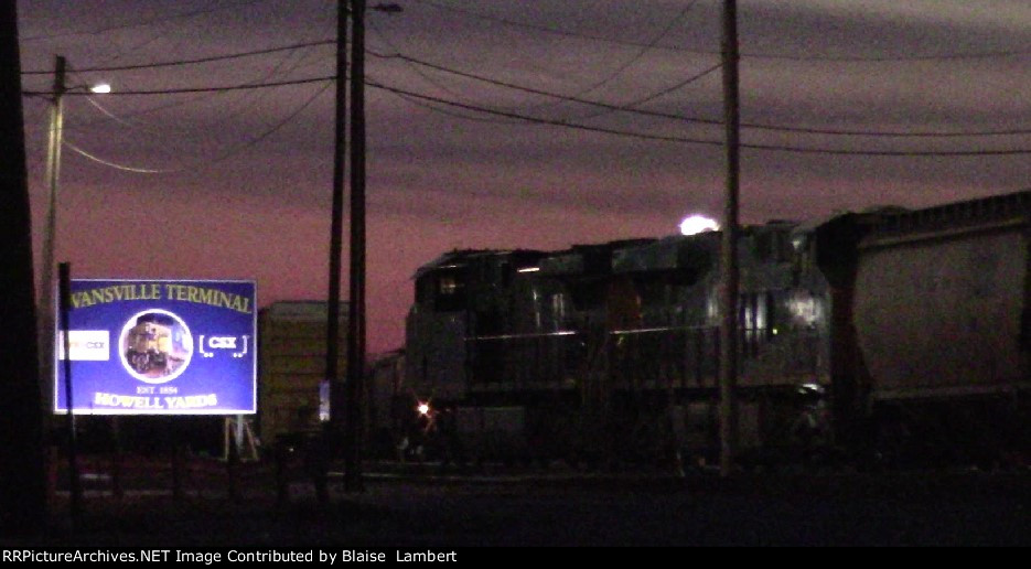 CSX train passes Evansville terminal sign